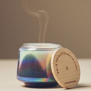 Anthropologie Iridescent Candle with Wooden Lid